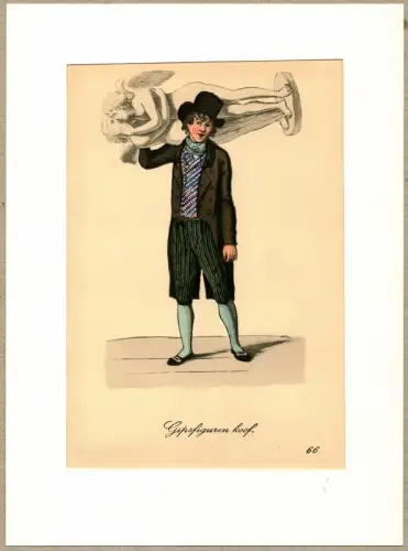 Suhr, Christopher: Gipsfiguren koof! [Gipsfiguren hier zu kaufen!]. Dekorationshändler | Decoration Dealer. Original-Lithographie, altkoloriert. 