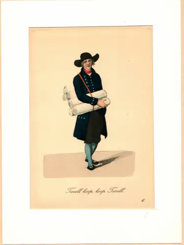 Suhr, Christopher: Tarell koop, koop Tarell! [Leinwand und Drillich zu kaufen!]. Leinwandkrämer | Canvas Dealer. Original-Lithographie, altkoloriert. 