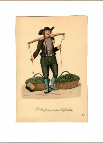 Bohn grote junge Hofbohn! [Große, junge  Bohnen! Frisch vom Hof!]. Bohnenverkäufer | Bean Seller. Original-Lithographie, altkoloriert, Suhr, Christopher