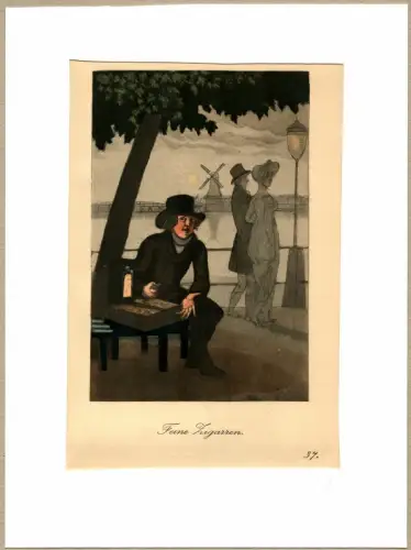 Suhr, Christopher: Feine Zigarren! [Beste,  feine Zigarren!]. Zigarrenverkäufer | Cigar Salesman. Original-Lithographie, altkoloriert. 