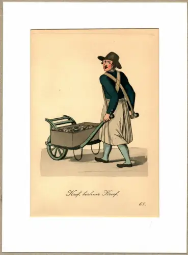 Kref, berliner Kreef! [Flusskrebse im Angebot!]. Flußkrebsverkäufer | Crayfish Monger. Original-Lithographie, altkoloriert, Suhr, Christopher