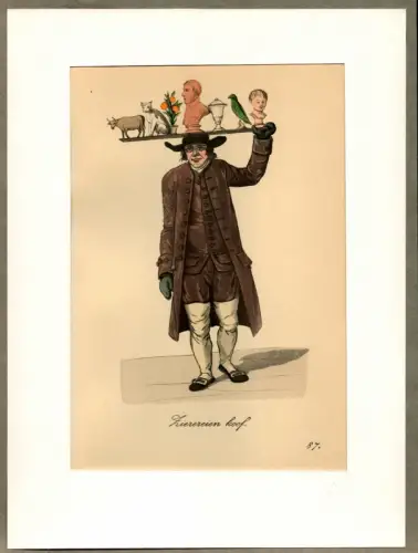 Suhr, Christopher: Zierereien koof! [Zierartikel! Allerlei Zierrat!]. Dekorationshändler | Decoration Dealer. Original-Lithographie, altkoloriert. 