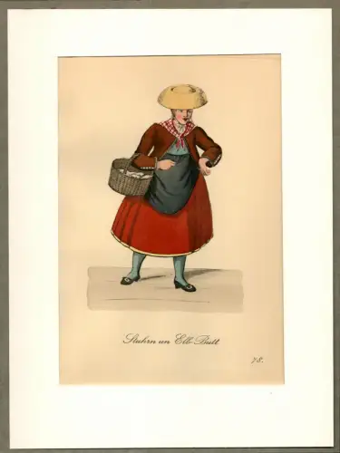 Stuhrn un Elb-Buett! [Hier beste Elbschollen!]. Fischverkäuferin | Plaice Monger. Original-Lithographie, altkoloriert, Suhr, Christopher