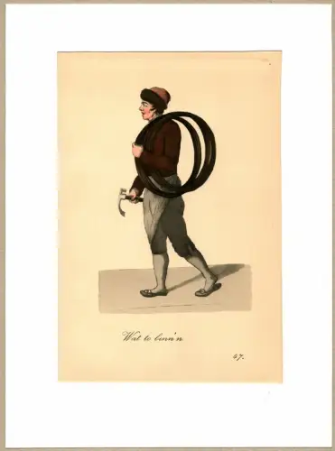 Suhr, Christopher: Wat to binn'n! [Repariere Tonnen und Fässer!]. Tonnenflicker | Barrel Patcher. Original-Lithographie, altkoloriert. 