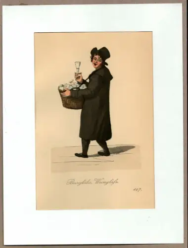 Beerglähs, Wiengläss! [Hier Biergläser! Hier Weingläser!]. Gläserverkäufer | Glass Salesman. Original-Lithographie, altkoloriert, Suhr, Christopher