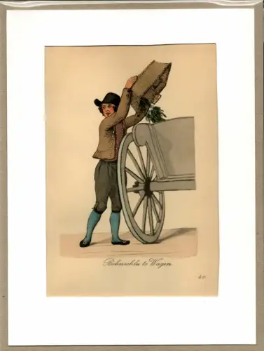 Suhr, Christopher: Bohnschlu to Wagen! [Bohnenschalen hier in den Wagen!]. Resteverwerter | Leftovers Collector. Original-Lithographie, altkoloriert. 
