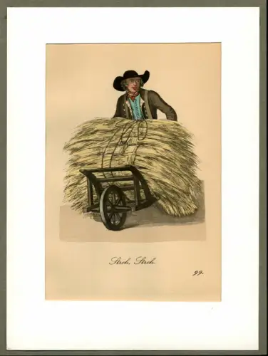 Stroh, Stroh! [Stroh! Verkaufe Stroh!]. Strohverkäufer  | Straw Vendor. Original-Lithographie, altkoloriert, Suhr, Christopher