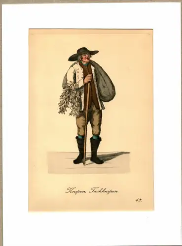Suhr, Christopher: Knipen, Tüchknipen! [Verkaufe Wäscheklammern!]. Wäscheklammerverkäufer | Clothespeg Seller. Original-Lithographie, altkoloriert. 