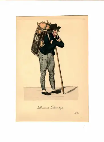 Dresner Steentueg! [Töpferwaren zu kaufen!]. Geschirrhändler | Crockery Dealer. Original-Lithographie, altkoloriert, Suhr, Christopher