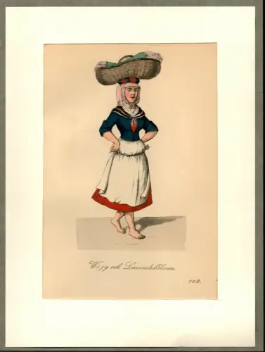 Suhr, Christopher: Woe jy ook Lavendelbloom! [Lavendelblumen! Lavendelblumen gefällig?]. Lavendelverkäuferin | Lavender Salesgirl. Original-Lithographie, altkoloriert. 