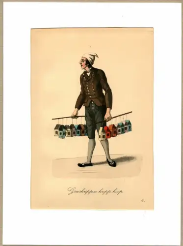 Suhr, Christopher: Grashüpp - hüpp koop! [Grillen - kauft Hüpfer]. Grillenverkäufer | Criket Trader. Original-Lithographie, altkoloriert. 