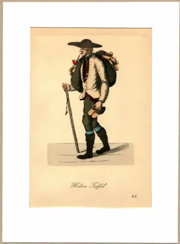 Holten Tüffel! [Holzpantoffeln zu kaufen!]. Holzschuhverkäufer | Clog Salesman. Original-Lithographie, altkoloriert, Suhr, Christopher