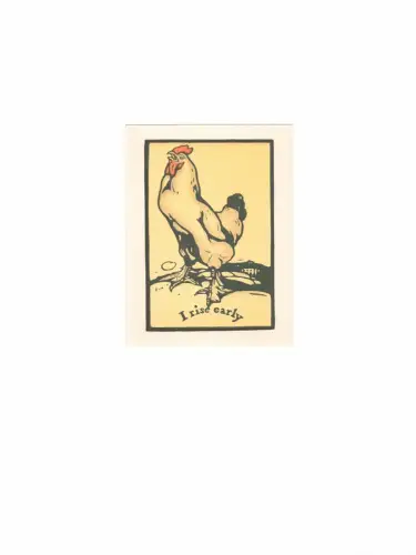 I rise early. Orig.-Holzschnitt, color. in 3-Farb-Lithographie