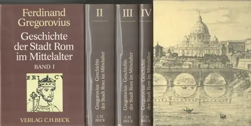 Gregorovius, Ferdinand: Geschichte der Stadt Rom im Mittelalter. (Vollständige u. überarbeitete Ausgabe nach der erstmal 1953-1957 erschienenen Ausgabe). Hrsg. von Waldemar Kampf. 4 Bde. (= komplett). 