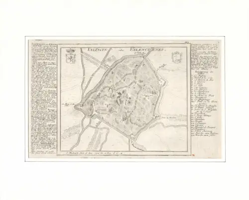 Valencin oder Valencienes [Valenciennes]. Befestigungsplan aus der Vogelschau. Original-Kupferstich, Bodenehr, Gabriel