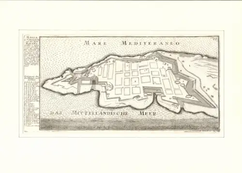 Malta oder Vallette auf der Insul Maltha. Befestigungsplan aus der Vogelschau. Original-Kupferstich, Bodenehr, Gabriel
