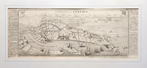 Venetia. Venedig. Befestigungsplan aus der Vogelschau. Original-Kupferstich, Bodenehr, Gabriel