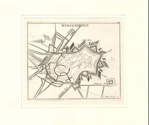 Winoxbergen. Befestigungsplan aus der Vogelschau. Original-Kupferstich, Bodenehr, Gabriel