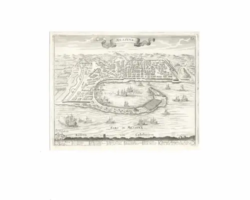 Messina. Befestigungsplan aus der Vogelschau. Original-Kupferstich, Bodenehr, Gabriel