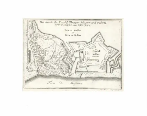 Die durch die Kayserlichen Trouppen belagert und eroberte Cittadell von Messina. Befestigungsplan aus der Vogelschau. Original-Kupferstich, Bodenehr, Gabriel