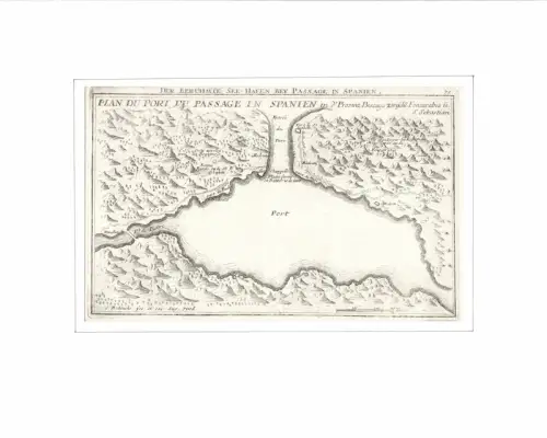 Plan du Port du Passage in Spanien in der Provinz Biscaye zwischen Fontarabia und S. Sebastian. Befestigungsplan aus der Vogelschau. Original-Kupferstich, Bodenehr, Gabriel