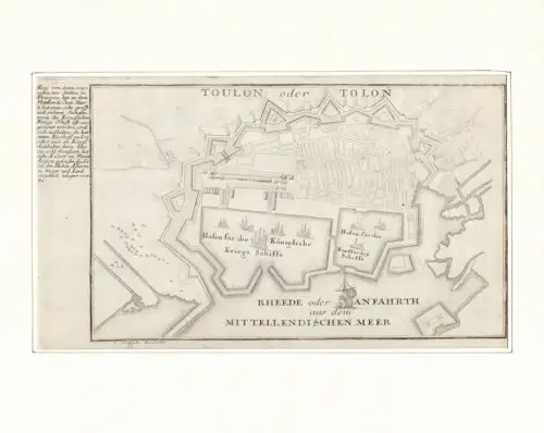 Toulon oder Tolon. Befestigungsplan aus der Vogelschau. Original-Kupferstich, Bodenehr, Gabriel