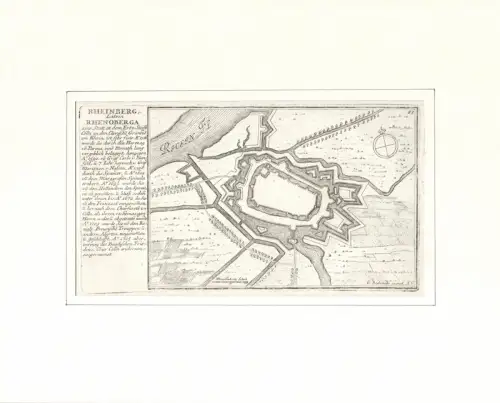 Rheinberg, Latein Rhenoberga, eine Statt in dem Ertz-Stüfft Cölln an den Clevische Gräntzen am Rhein, ist sehr feste. Befestigungsplan aus der Vogelschau. Original-Kupferstich, Bodenehr, Gabriel
