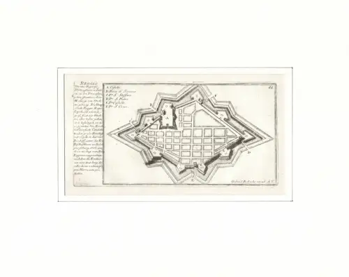 Reggio Ducatus Regiensis, Hertzogthum in Italien, an den Parmesanischen grentzen, dem Hertzoge von Modena gehörig. Befestigungsplan aus der Vogelschau. Original-Kupferstich, Bodenehr, Gabriel