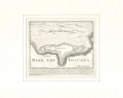Piombino. Befestigungsplan aus der Vogelschau. Original-Kupferstich, Bodenehr, Gabriel