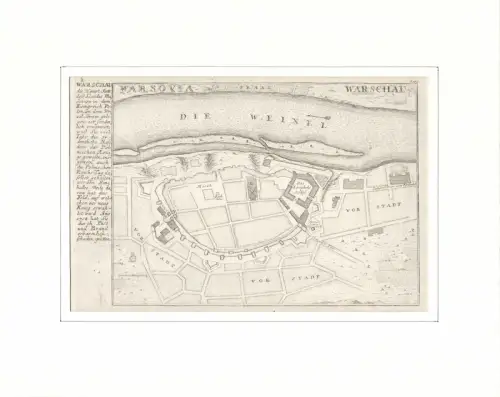 Warschau | Warsovia, die Haupt Statt dess Landes Masovien in dem Königreich Polen, an dem Weixel Strom gelegen. Befestigungsplan aus der Vogelschau. Original-Kupferstich, Bodenehr, Gabriel