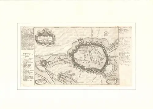 Dovay Wie es von den Frantzosen befestiget und mit dem Fort de L´Escarpe versehen worden. Befestigungsplan aus der Vogelschau. Original-Kupferstich, Bodenehr, Gabriel