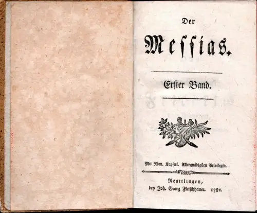 [Klopstock, Friedrich Gottlieb]: Der Messias. BAND 1 (von 4) apart. 