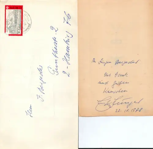 Eigenhänd. Dankeszeilen mit Unterschrift. Dat. 22.IV.1978, Jünger, Ernst (1895-1998) Schriftsteller, Insektenkundler
