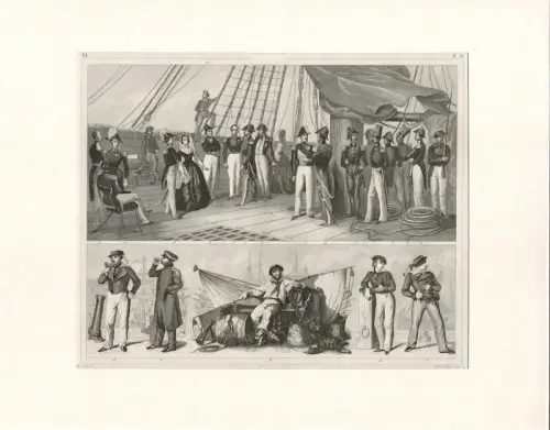 Heck, Johann Georg: Segelschiffstypen. Stahlstich, gestochen von Henry Winkles. 