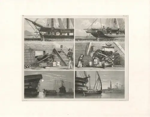 Heck, Johann Georg: Segelschiffstypen. Stahlstich, gestochen von Henry Winkles. 