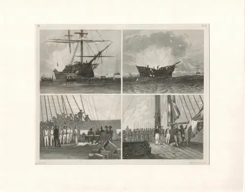 Heck, Johann Georg: Segelschiffstypen. Stahlstich, gestochen von Henry Winkles. 