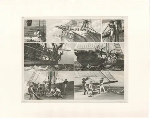 Heck, Johann Georg: Segelschiffstypen. Stahlstich, gestochen von Henry Winkles. 