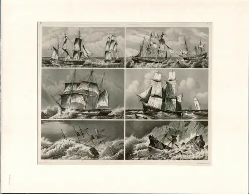 Heck, Johann Georg: Segelschiffstypen. Stahlstich, gestochen von Henry Winkles. 
