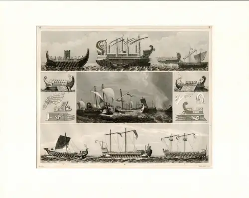 Heck, Johann Georg: Galerrenschiffe. Stahlstich, gestochen von Henry Winkles. 