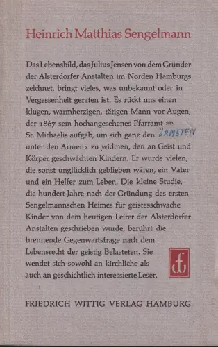 Heinrich Matthias Sengelmann. Ein Bild seines Lebens, Jensen, Julius