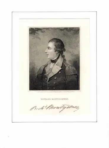 PORTRAIT Richard Montgomery. Halbfigur im Profil, nach links blickend. Mit faksimilierter Signatur unter dem Bild. Stahlstich von E. Mackenzie nach C. W. Peale