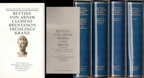 Arnim, Bettine von: Werke und Briefe in drei [recte vier] Bänden. Herausgegeben von Walter Schmitz, Sibylle von Steinsdorff, Wolfgang Bunzel, Heinz Härtl u.a. 4 Bde. (= komplett). (1. Aufl.). 