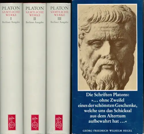 Platon [Plato]: Sämtliche Werke (in drei Bänden). (Hrsg. von Erich Löwenthal. Mit einem bio-bibliographischen Bericht von Bernd Henninger u. einem editorischen Nachwort von Michael Assmann. 8., durchges. Aufl. der Berliner Ausgabe von 1940). 3 Bde. 