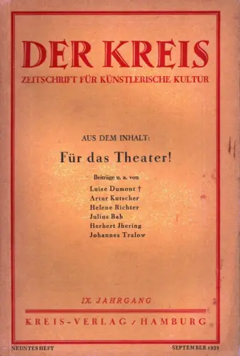Der Kreis. Zeitschrift für künstlerische Kultur. JG 9, HEFT 9 | September 1932. (Hrsg. von Ludwig Benninghoff u. Wilhelm Postulart)