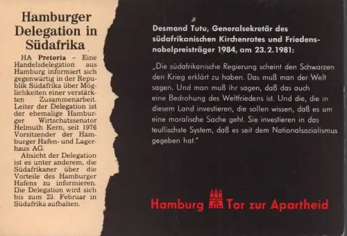 Postkarte "Hamburg: Tor zur Apardheit"
