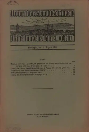 Universitätsbund Göttingen. Mitteilungen, Jg. 10, HEFT 1. 