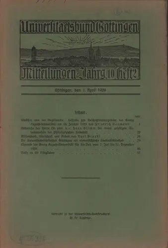 Universitätsbund Göttingen. Mitteilungen, JG 10, HEFT 2