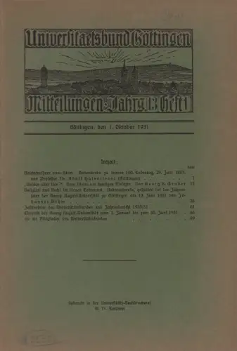 Universitätsbund Göttingen. Mitteilungen, JG. 13, HEFT 1