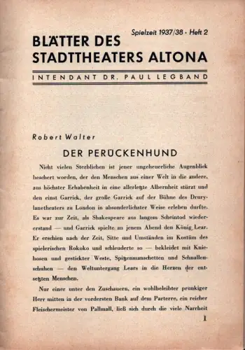 Blätter des Stadttheaters Altona. Spielzeit 1937/38, Heft 2. Intendant Dr. Paul Legband