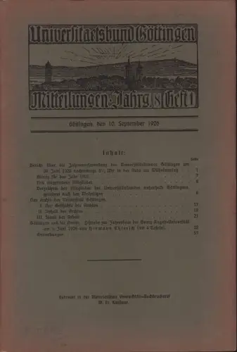 Universitätsbund Göttingen. Mitteilungen, JG. 8, HEFT 1